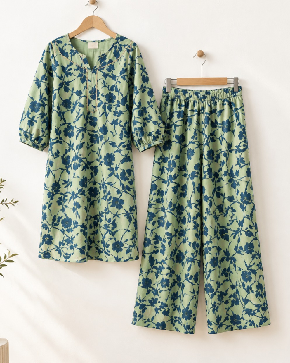 Mint Floral Kurta and Palazzos