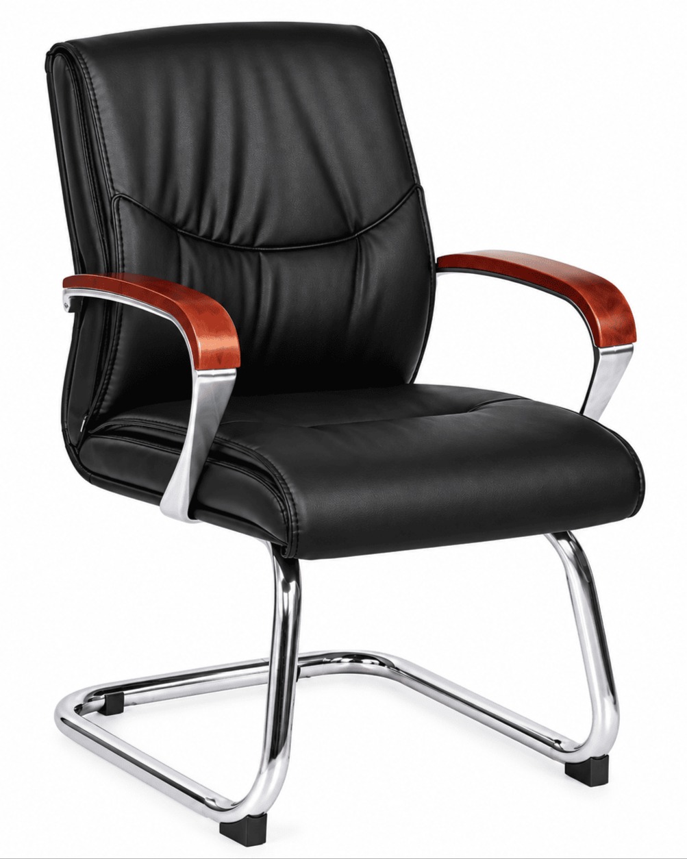 Black Leather Executive Chair with Chrome Sled Base